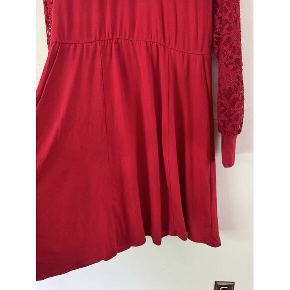NWT Torrid Red At The Knee Jersey Lace Sleeve Mock Neck Skater Dress Size 1X - Picture 8 of 9